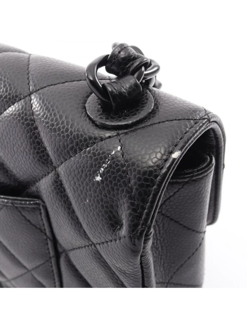 Chanel Shoulder Bag Quilted Single Flap Plastic Chain Black Caviar